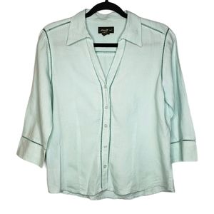 Eddie Bauer Linen Blouse 3/4 Sleeve Ladder Stitch